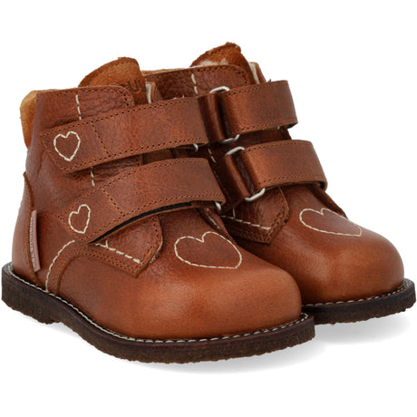 Angulus Cognac/Cognac Beginner TEX Boot with Heart Embroidery