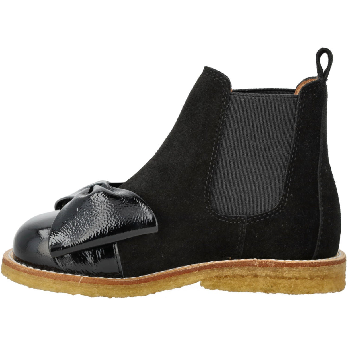 Angulus Black/Black Elastic Chelsea Boot with Salmon Nose and Bow
