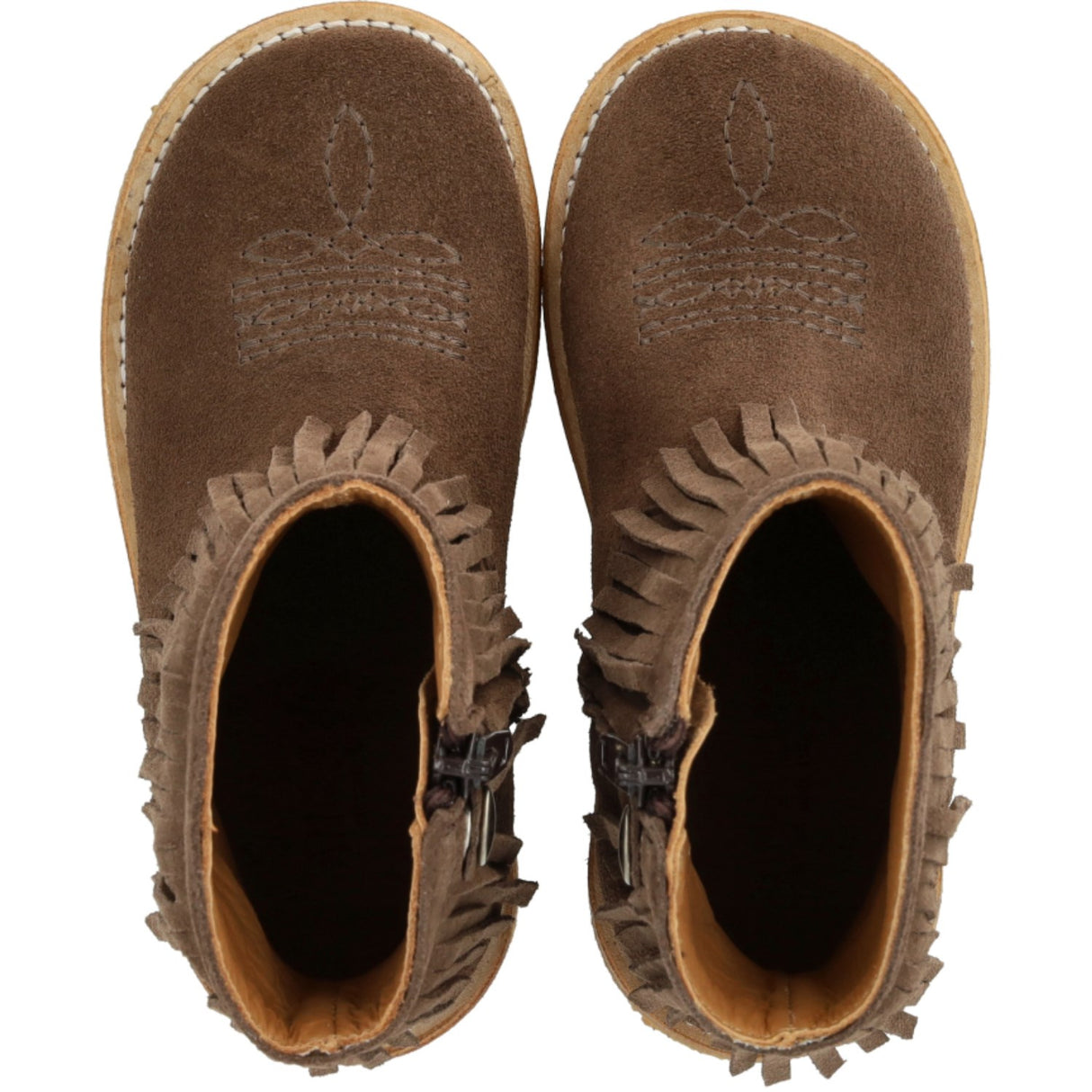 Angulus Dark Taupe Fringed Cowboy Boot with Embroidery