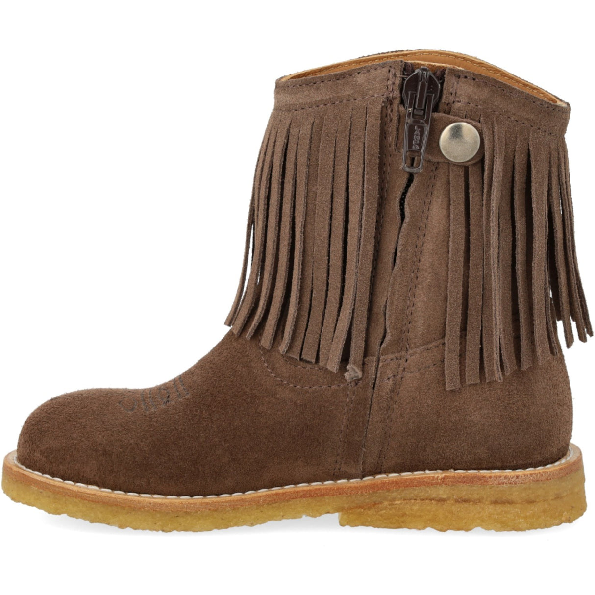 Angulus Dark Taupe Fringed Cowboy Boot with Embroidery