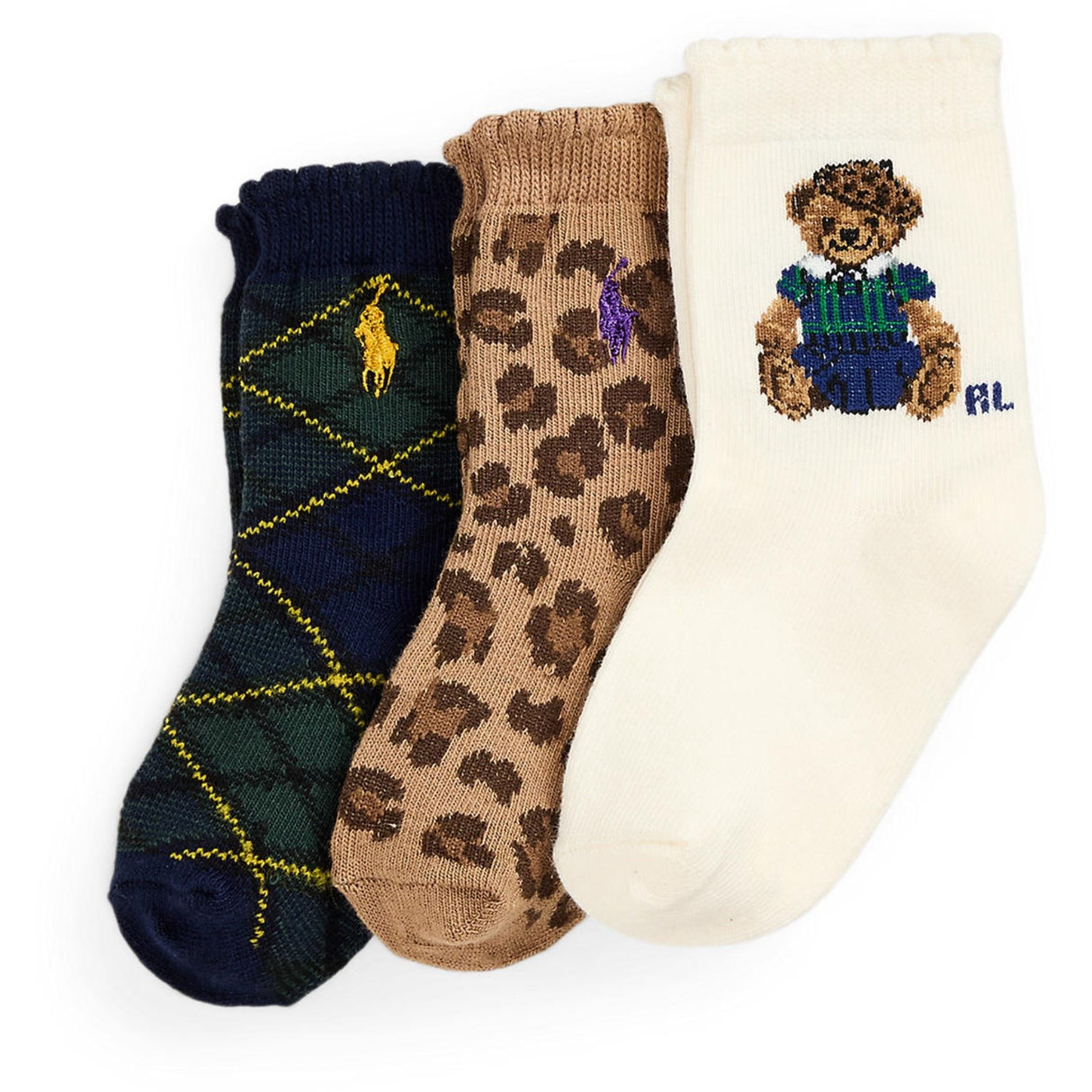 Ralph Lauren Baby Ivory/Navy/Tan Baby Girl Crew Sock