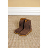 Angulus Dark Taupe Fringed Cowboy Boot with Embroidery