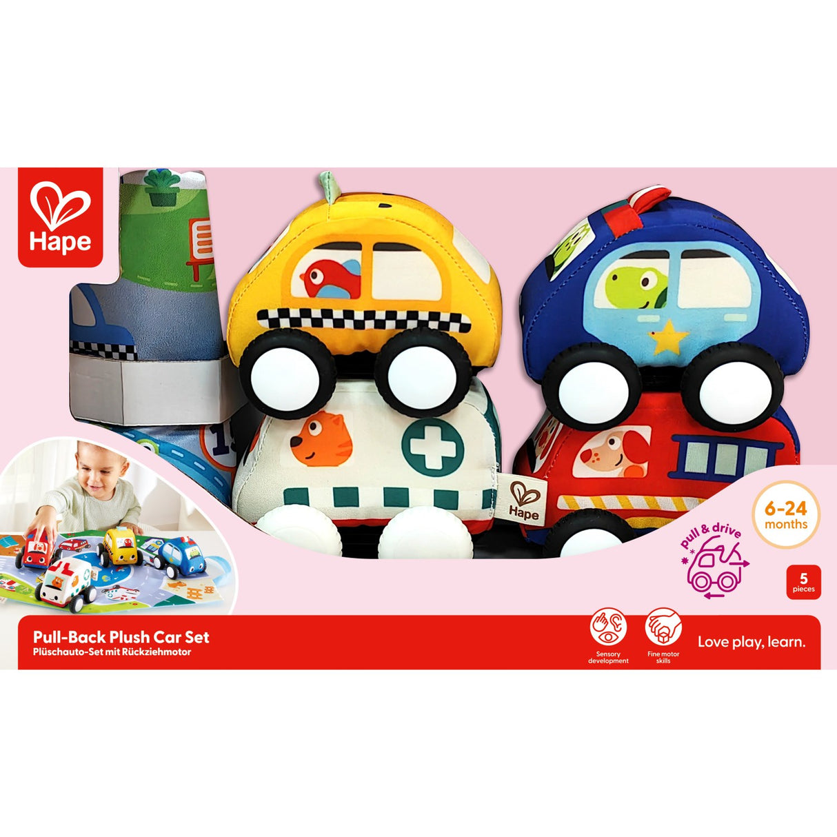 Hape Pull-Back Plush Bilsæt