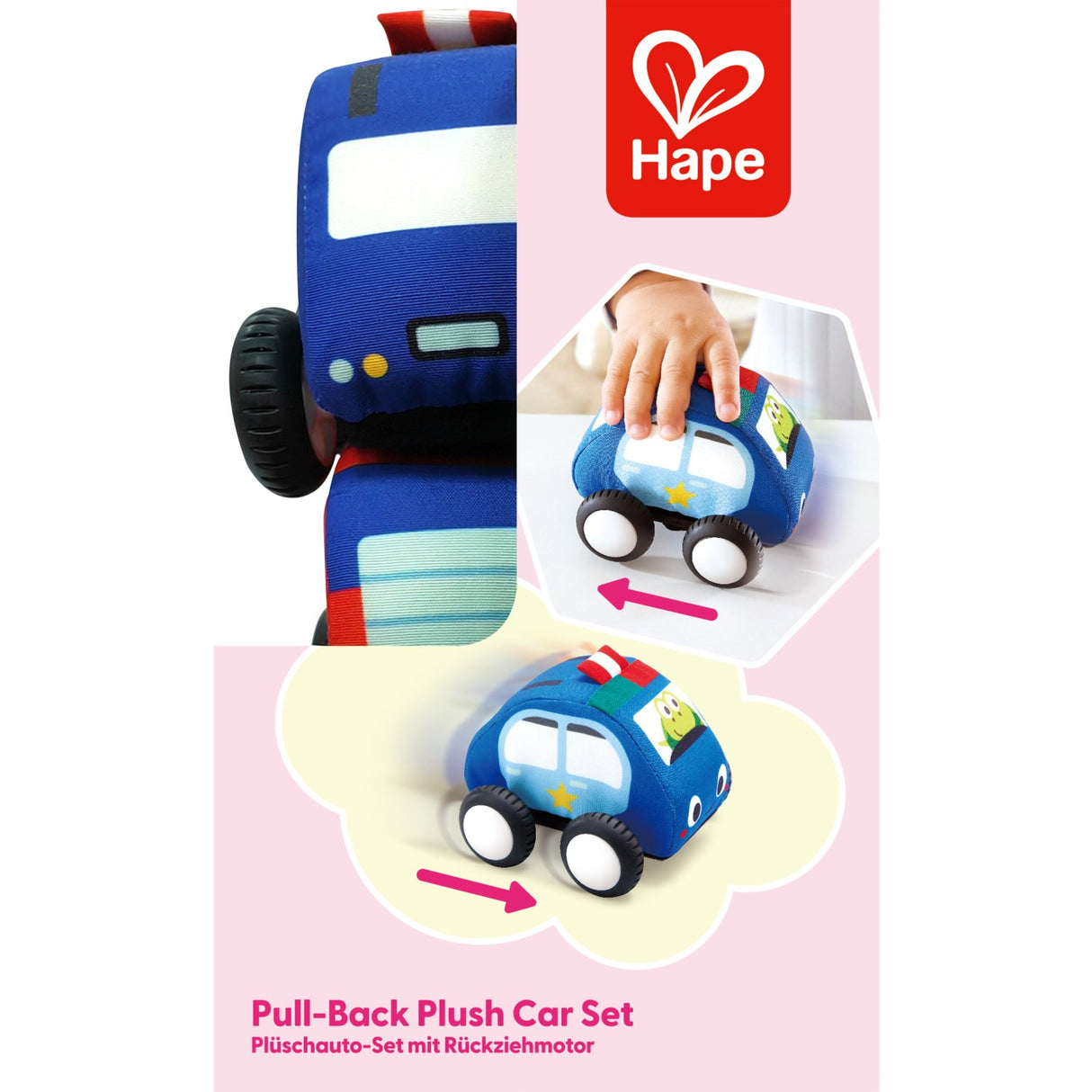 Hape Pull-Back Plush Bilsæt