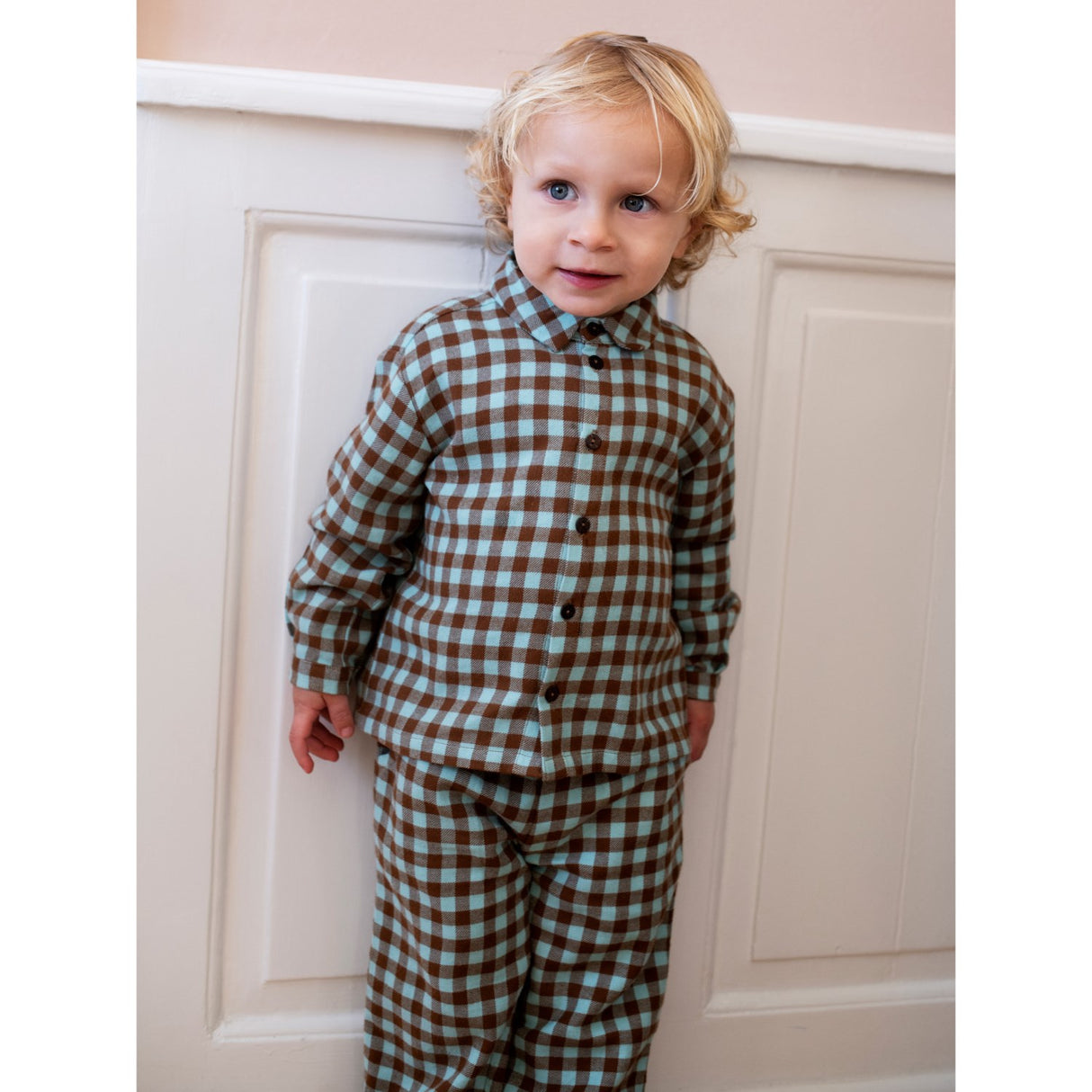 Serendipity Coffee Checks Brushed Collar Shirt