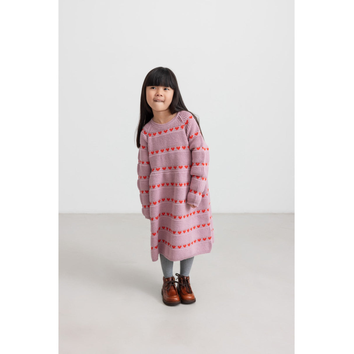 MarMar Light Cotton Wool Pattern Soft Berry Hearts Daso Knit Dress