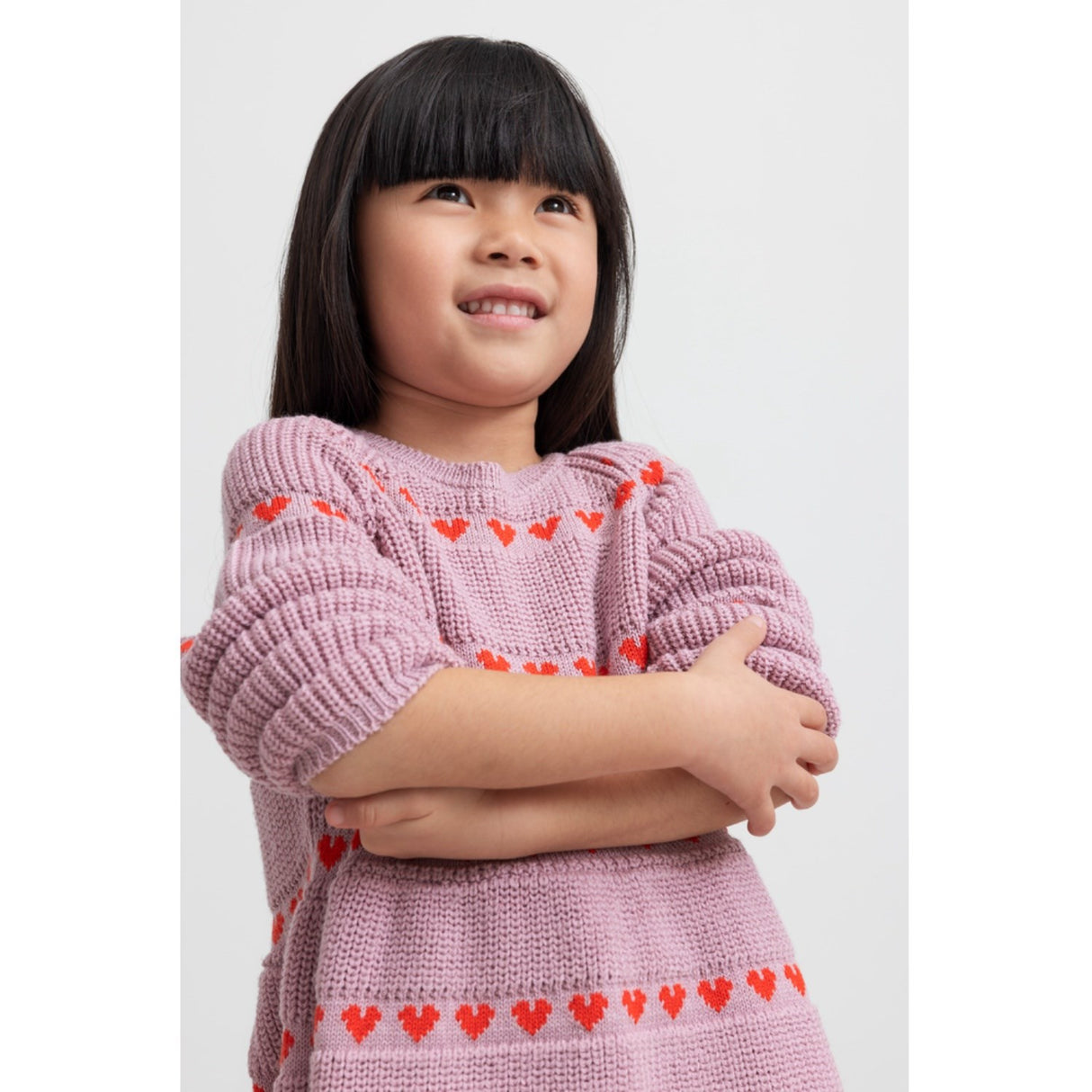 MarMar Light Cotton Wool Pattern Soft Berry Hearts Daso Knit Dress