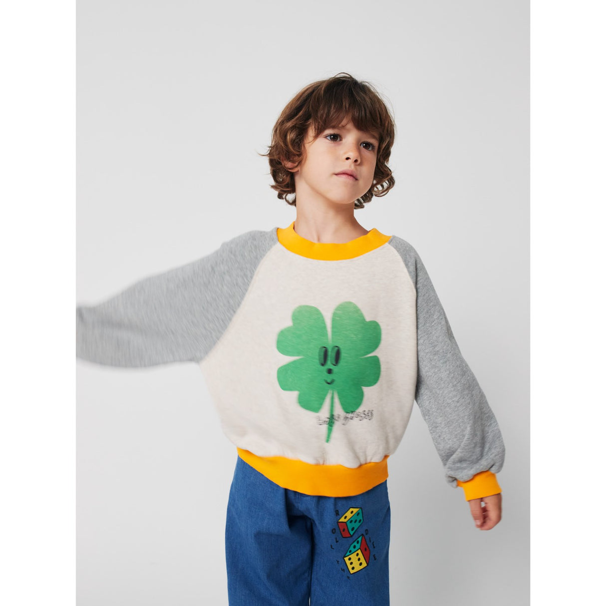 Bobo Choses Heather Grey Lucky Clover Ranglan Sweatshirt