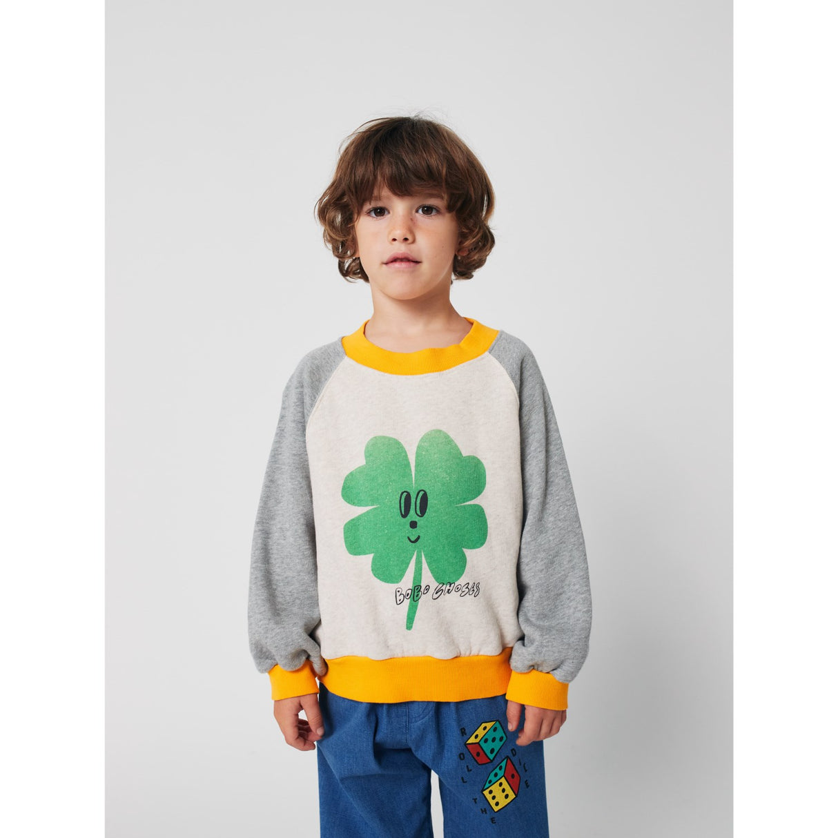 Bobo Choses Heather Grey Lucky Clover Ranglan Sweatshirt