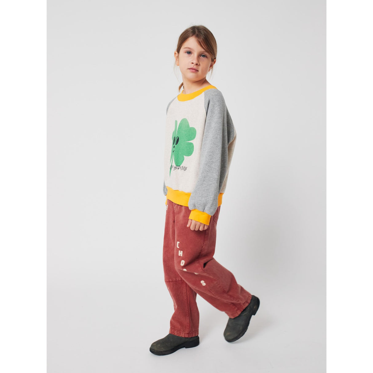 Bobo Choses Heather Grey Lucky Clover Ranglan Sweatshirt