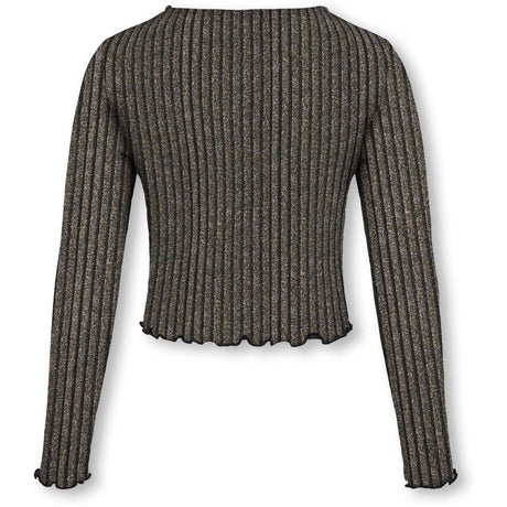 kids ONLY Black Lurex Light Gold/Silver/Wide Stripe Kogqueen L/S Glitter Top Bf Jrs