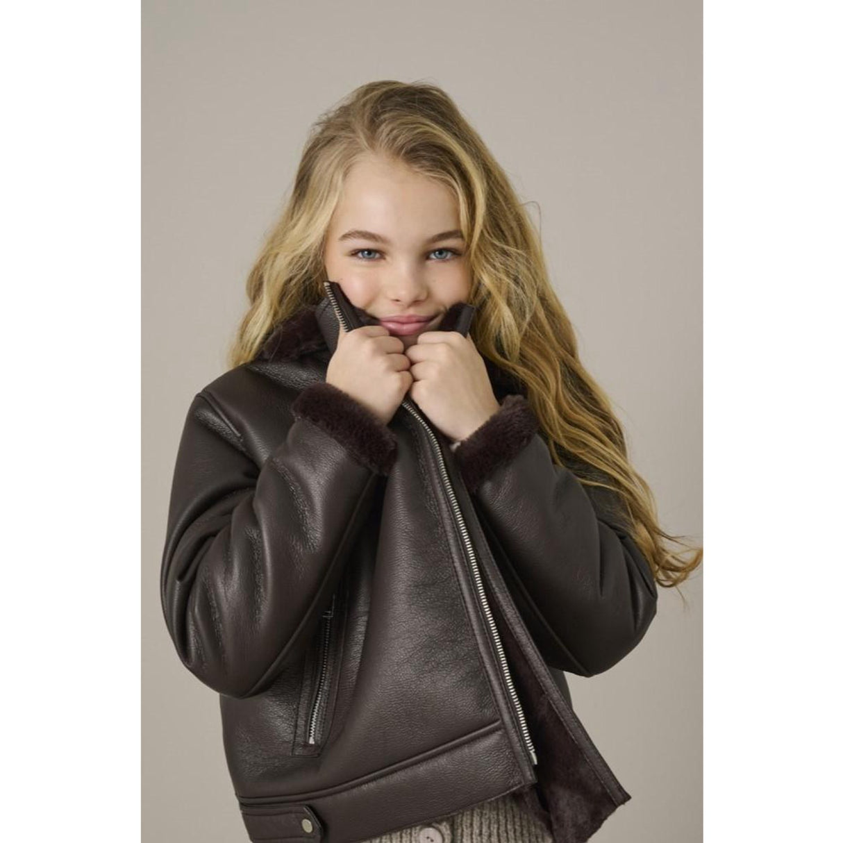 kids ONLY Black Coffee Kogstarry Bonded Teddy Jacket Otw