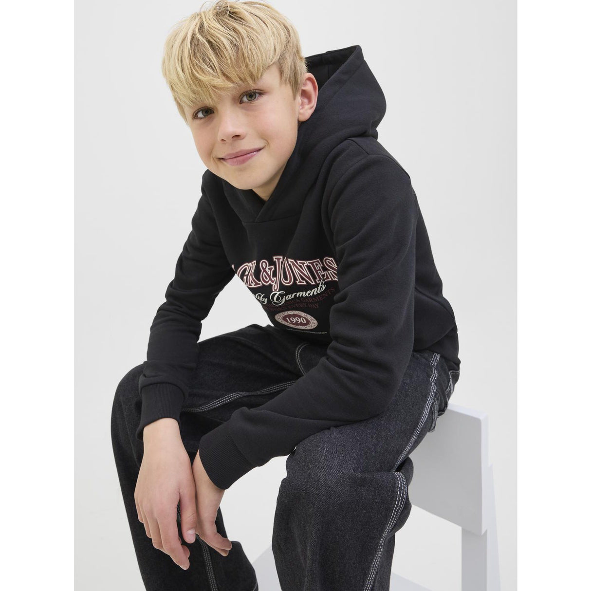 Jack & Jones Junior Black Jjari Branding Sweat Hood Jnr