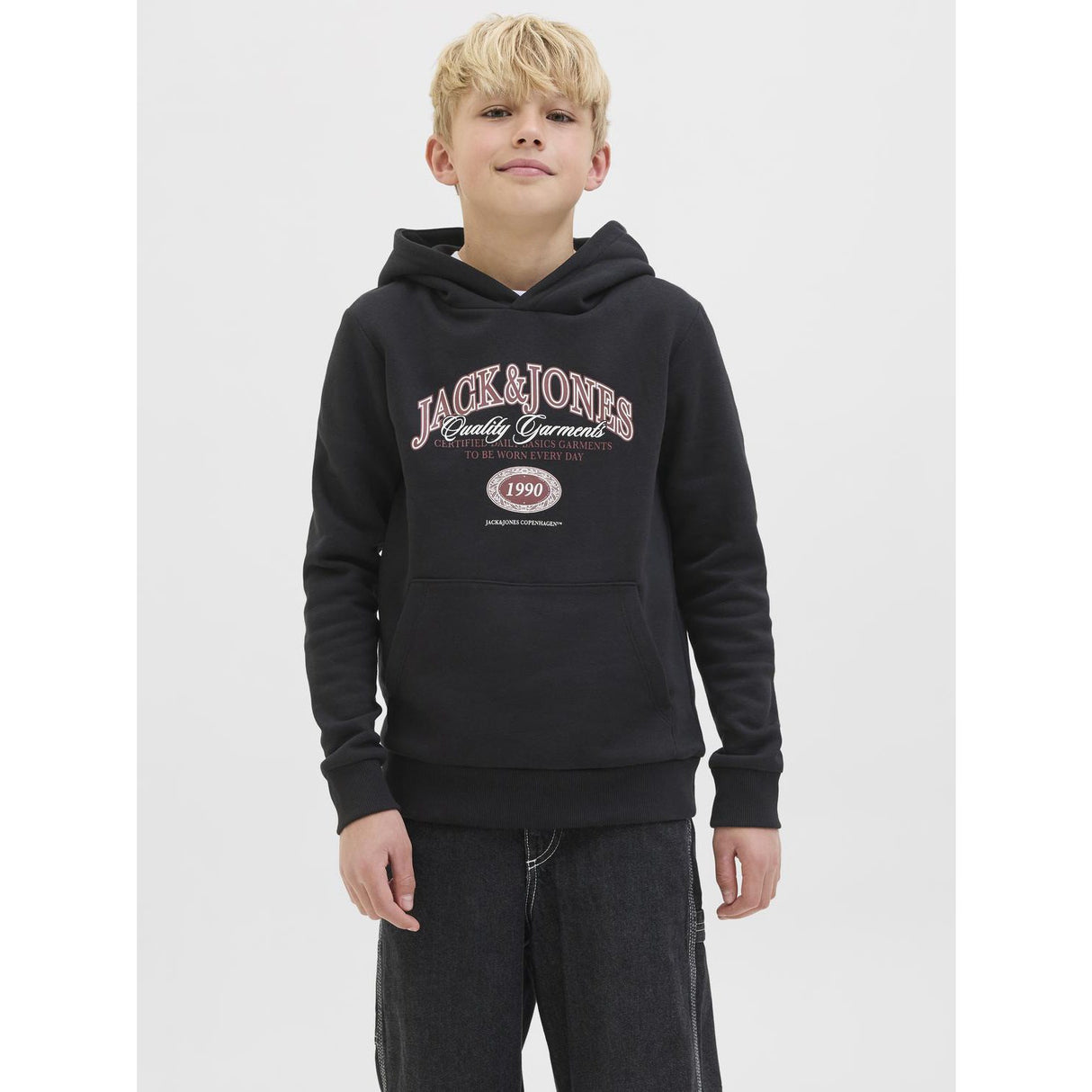 Jack & Jones Junior Black Jjari Branding Sweat Hood Jnr