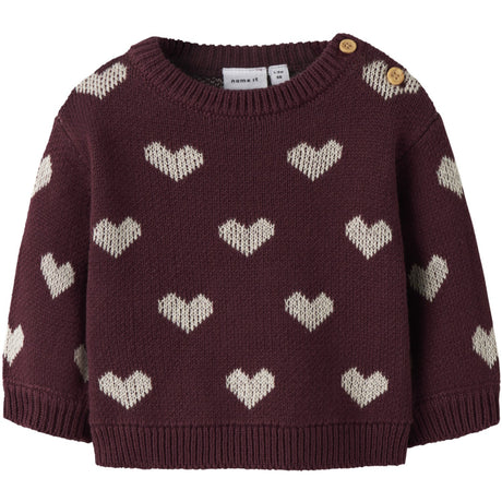 Name It Burgundy Peyote Heart Nbfoana Ls Knit