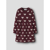 Name It Burgundy Peyote Heart Nmfoana Ls Knit Dress