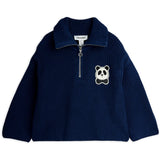 Mini Rodini Blue Panda Patch Chunky Knit Half Zip Sweater