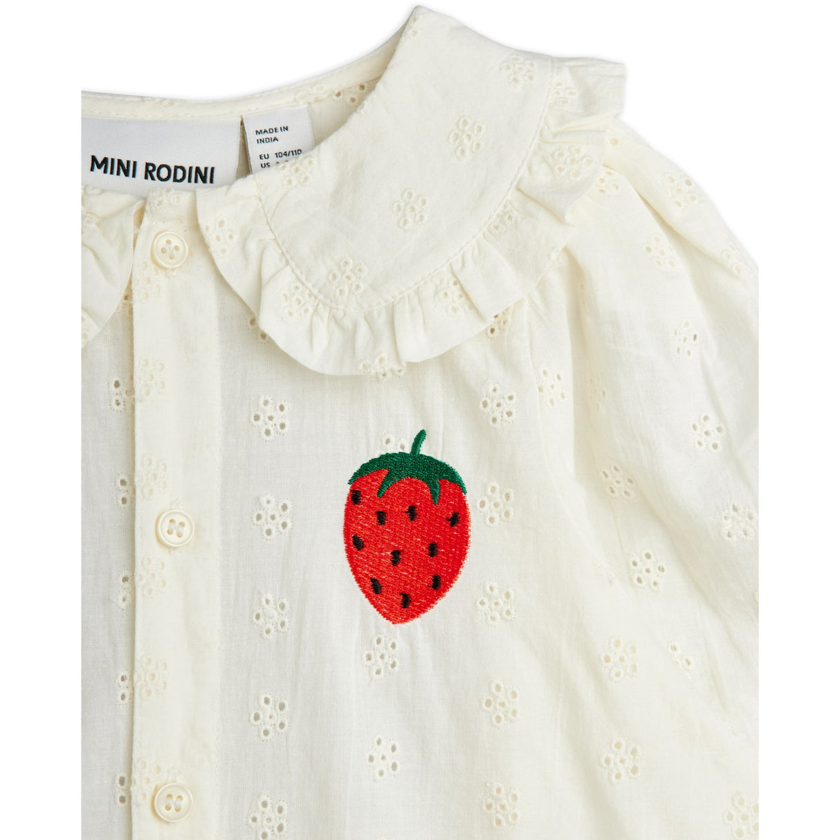 Mini Rodini White Strawberry Emb Schiffli Blouse