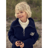 Mini Rodini Blue Panda Patch Chunky Knit Half Zip Sweater