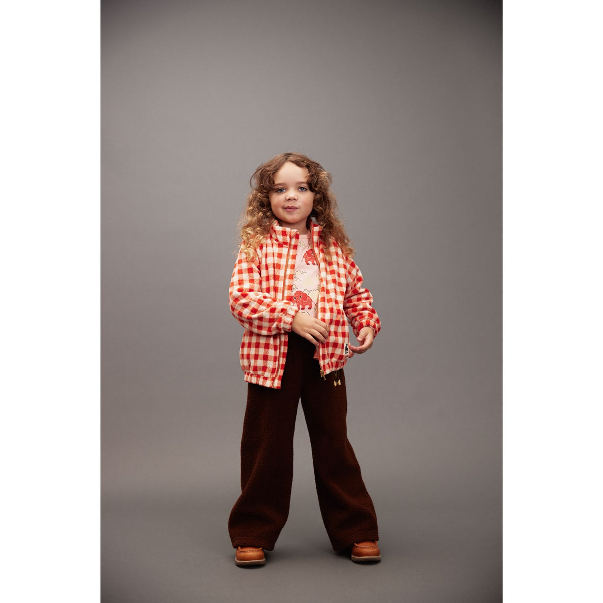 Mini Rodini Red Gingham AOP Fleece Jacket