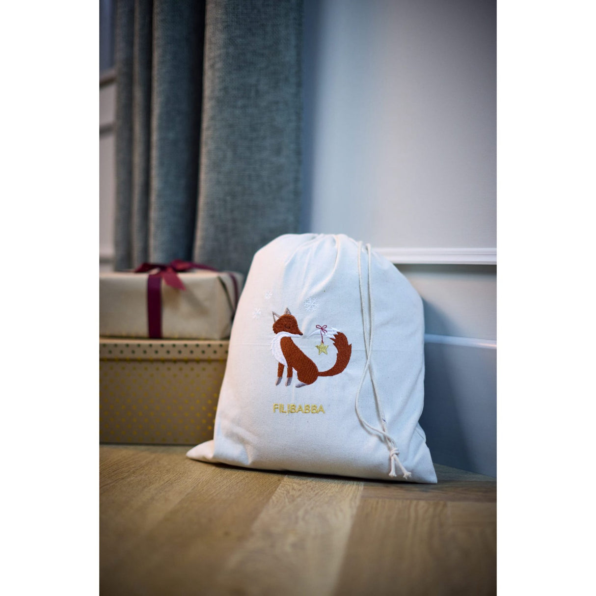 FILIBABBA Fox Embroidered Gift Bag Gots Wonderful Winter