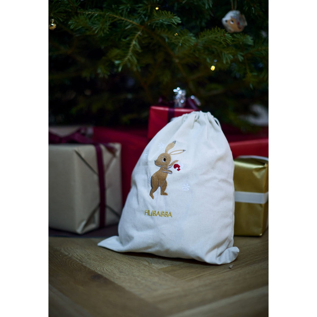FILIBABBA Hare Embroidered Gift Bag Gots Wonderful Winter Mountain