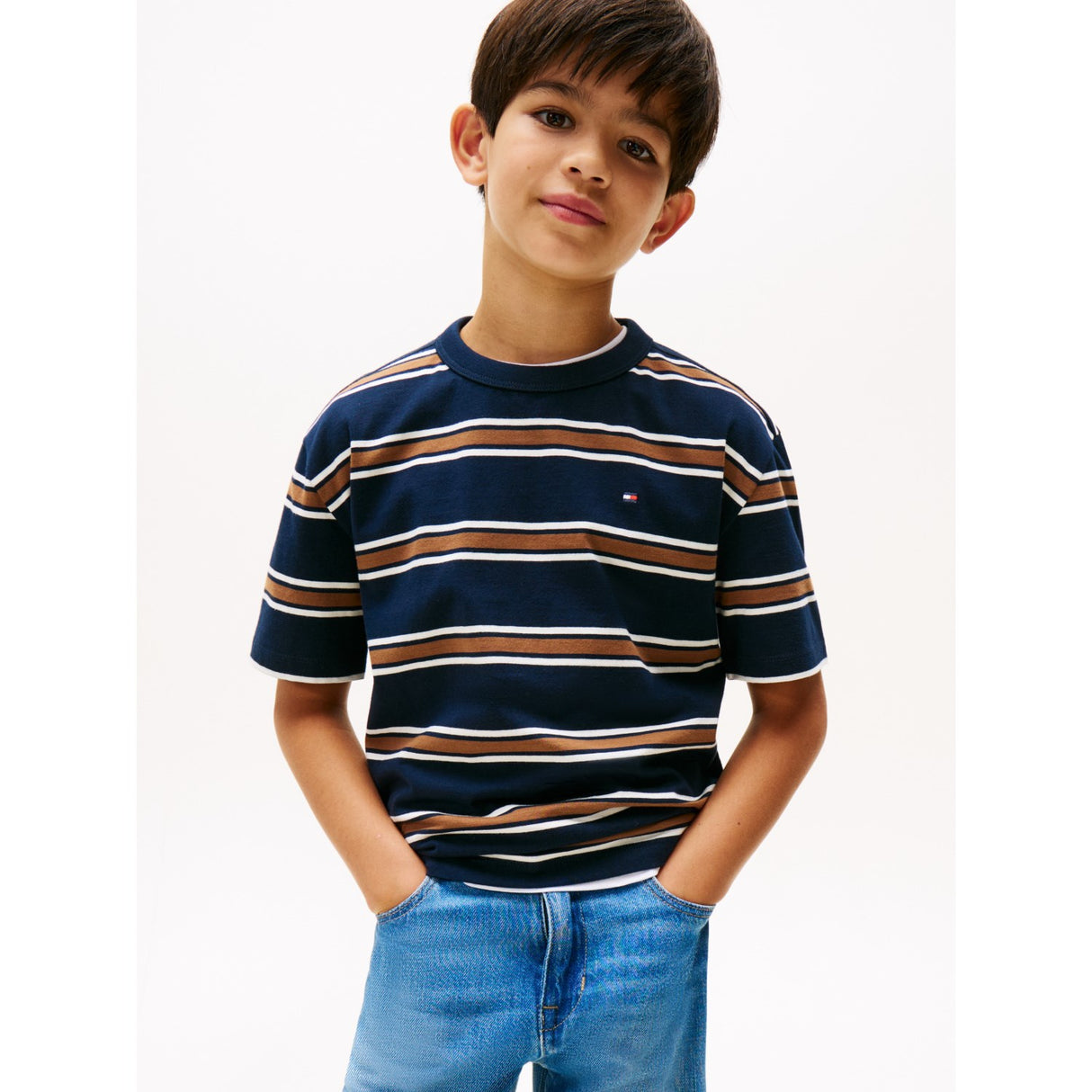 Tommy Hilfiger Navy Multi Stripe Cotton Stripe Tee Ss