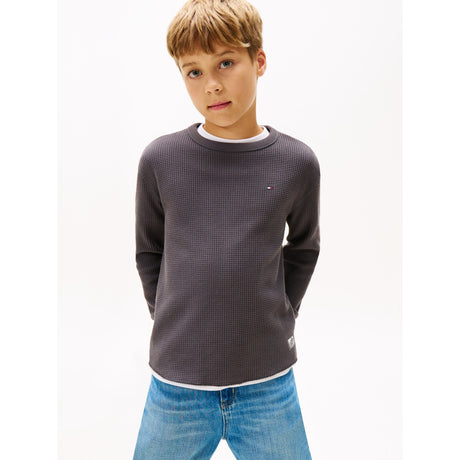 Tommy Hilfiger Washed Black Tetxured Waffle Tee Ls