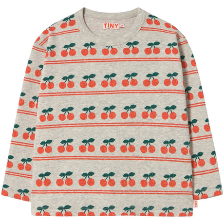 TinyCottons Light Cream Heather Cherry Pattern Rib T-Shirt
