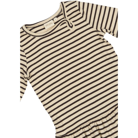 Petit Piao Coffee Bean/off White Dress L/S Modal Striped