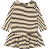 Petit Piao Coffee Bean/off White Dress L/S Modal Striped