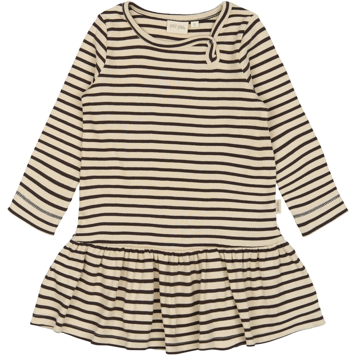 Petit Piao Coffee Bean/off White Dress L/S Modal Striped
