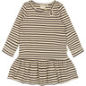 Petit Piao Coffee Bean/off White Dress L/S Modal Striped