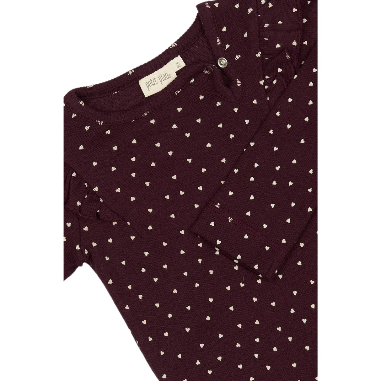 Petit Piao Dark Grape/White Body L/S Frill Modal Heart