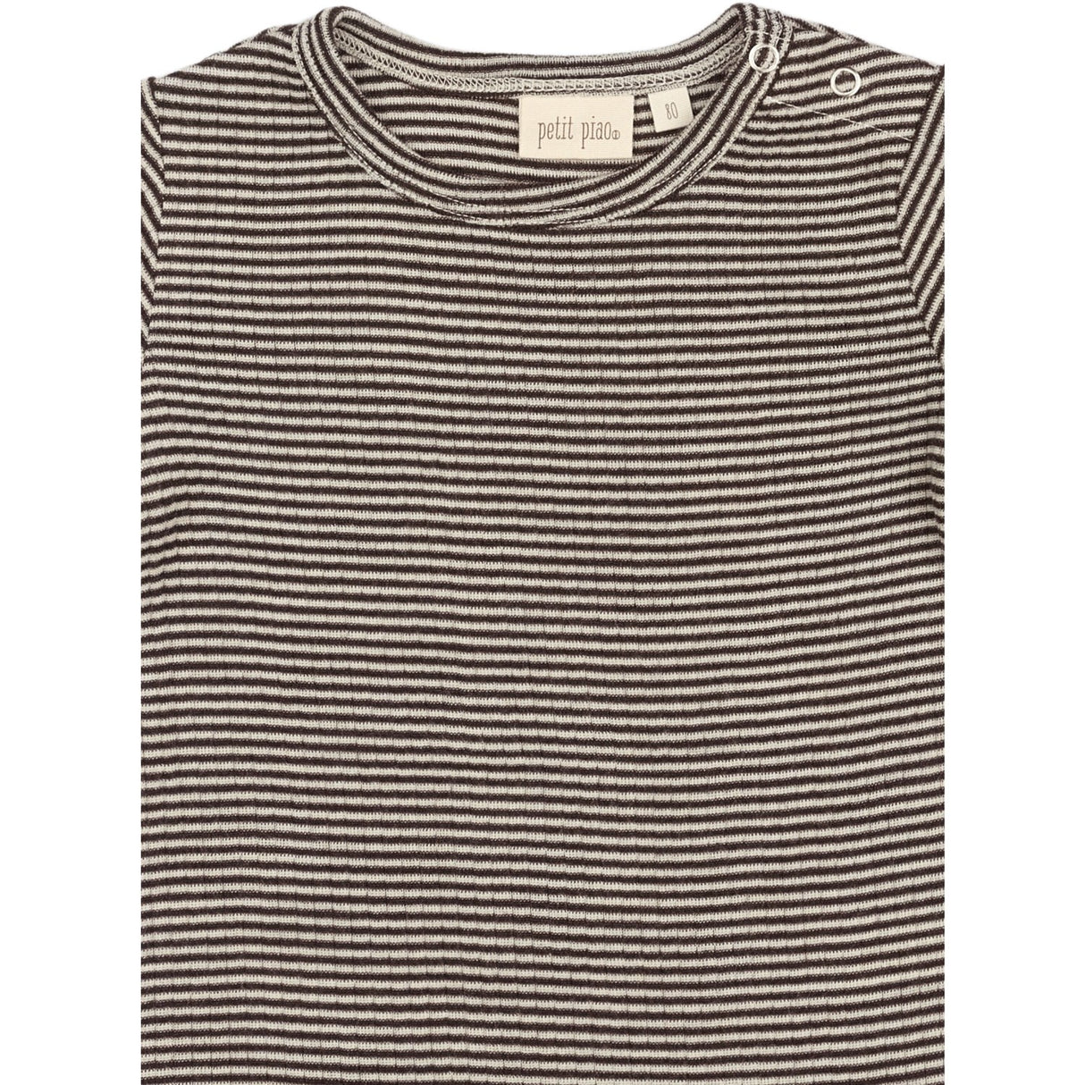 Petit Piao Coffee Bean/Dark Off White PPDante T-Shirt L/S Meriono Wool Striped