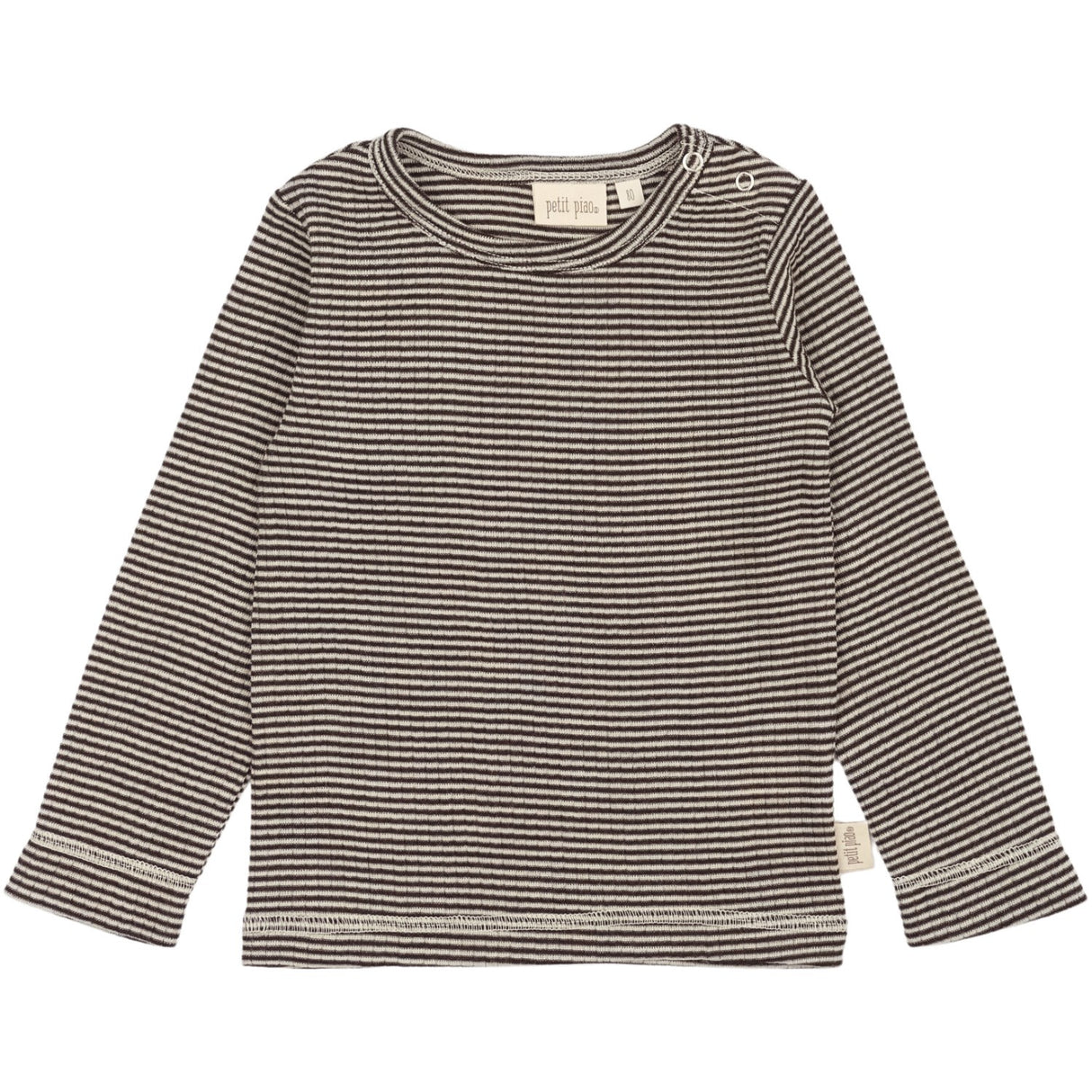 Petit Piao Coffee Bean/Dark Off White PPDante T-Shirt L/S Meriono Wool Striped