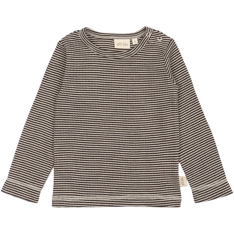 Petit Piao Coffee Bean/Dark Off White PPDante T-Shirt L/S Meriono Wool Striped
