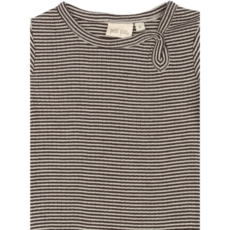 Petit Piao Coffee Bean/Dark Off White PPDante Body L/S Merino Wool Striped