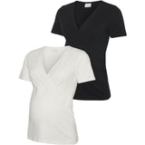 Mama;licious Black Snow White Mlkerrie Tess Ss Jrs Top 2F 2-Pack Noos