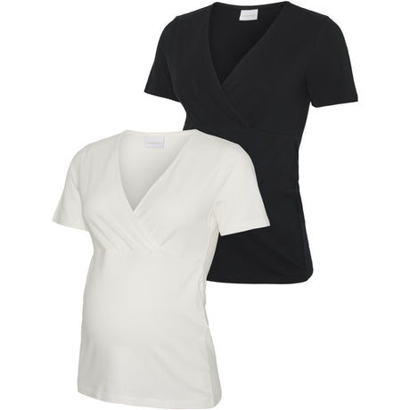 Mama;licious Black Snow White Mlkerrie Tess Ss Jrs Top 2F 2-Pack Noos