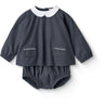 COPENHAGEN COLORS Brown/Blue Check Comb. Checkered Baby-Set W. Blouse And Bloomer