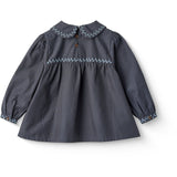 COPENHAGEN COLORS Brown/Blue Check Comb. Checkered Blouse W. Collar And Embroidery