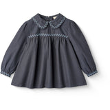 COPENHAGEN COLORS Brown/Blue Check Comb. Checkered Blouse W. Collar And Embroidery