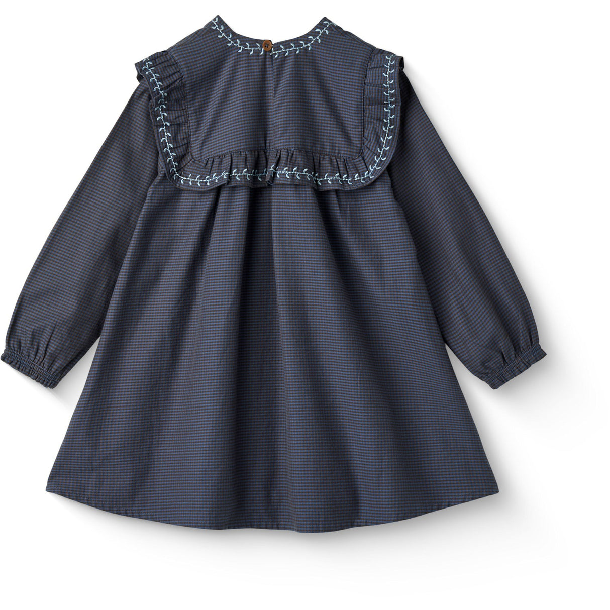 COPENHAGEN COLORS Brown/Blue Check Comb. Checkered Dress W. Embroidery And Ruffle