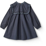 COPENHAGEN COLORS Brown/Blue Check Comb. Checkered Dress W. Embroidery And Ruffle