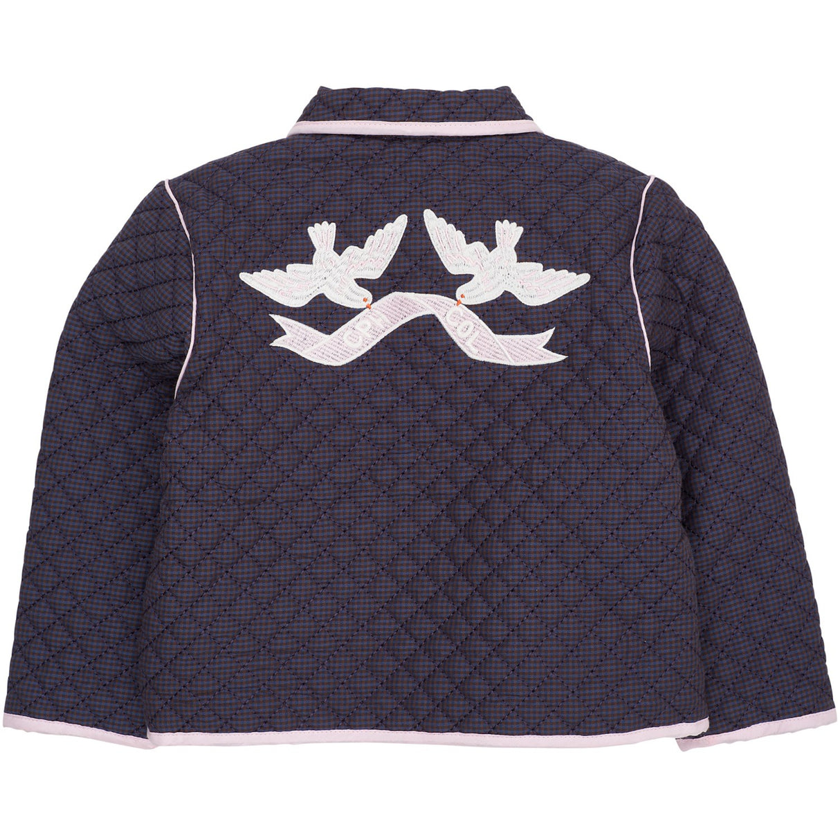 COPENHAGEN COLORS Brown/Blue Check Comb. Checkered Quilted Jacket W. Embroidery