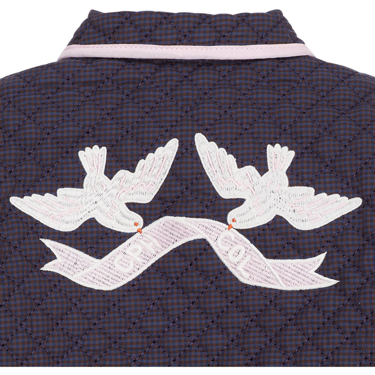 COPENHAGEN COLORS Brown/Blue Check Comb. Checkered Quilted Jacket W. Embroidery