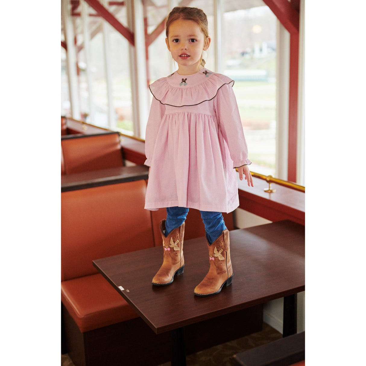 COPENHAGEN COLORS Syringa Comb. Houndstooth Frill Dress W. Embroidery