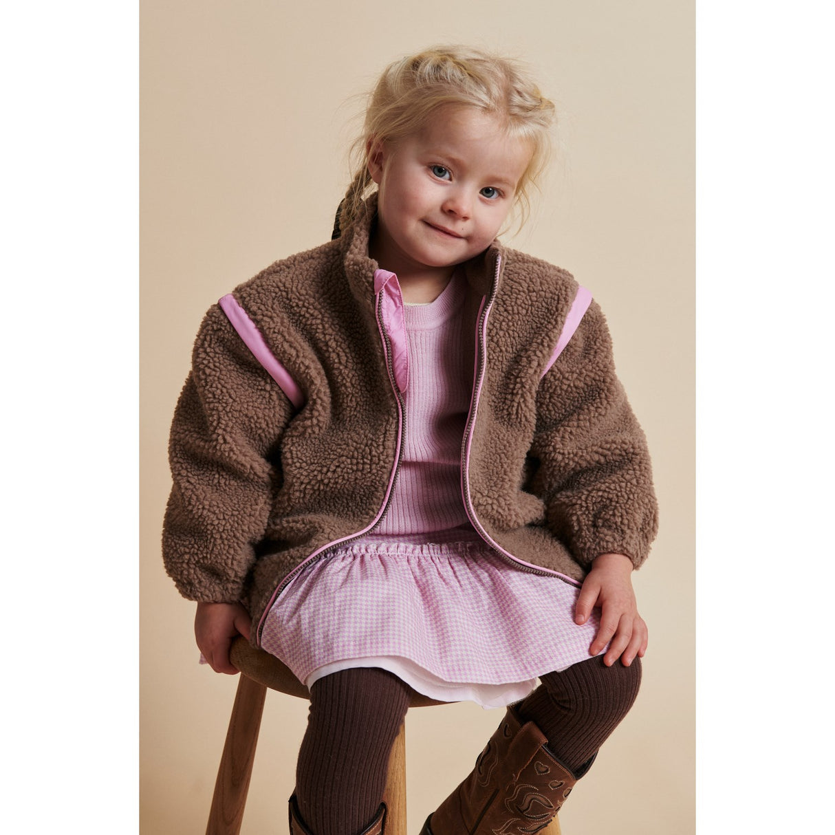 COPENHAGEN COLORS Natural/Pink Comb. Teddy Jacket W. Removable Sleeves
