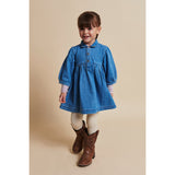 COPENHAGEN COLORS Indigo Blue Washed Organic Denim Dress W. Puff Sleeves